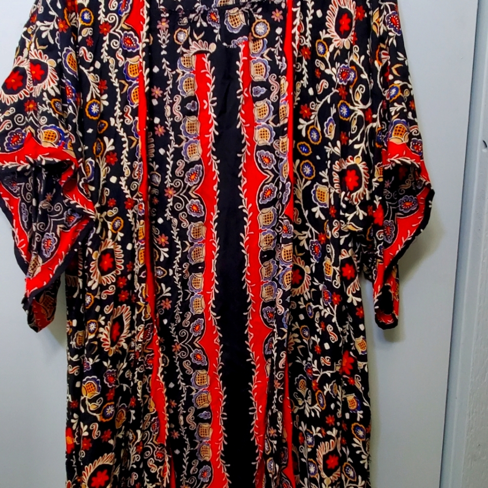 Womens, Angie, medium, red and black flower kimono